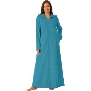Dreams & Co. Plus Size Petite Long Hooded Fleece Sweatshirt Robe(Deep Teal)