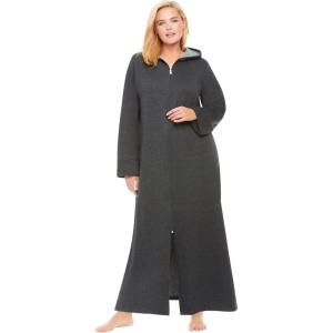 Dreams & Co. Plus Size Petite Long Hooded Fleece Sweatshirt Robe(Heather Charcoal)
