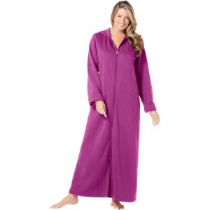 Dreams & Co. Plus Size Petite Long Hooded Fleece Sweatshirt Robe(Rich Magenta)