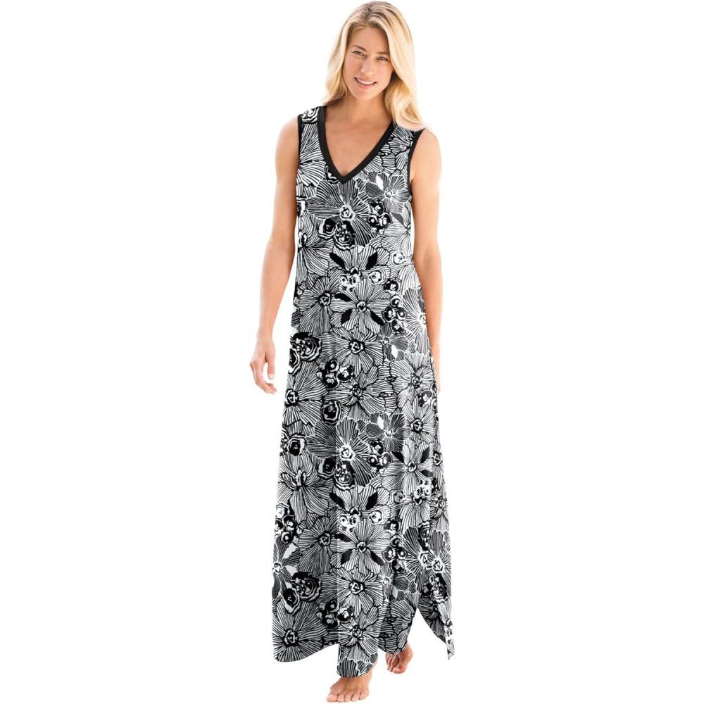 imageDreams amp Co Plus Size Trapeze VNeck LoungerBlack White Flower