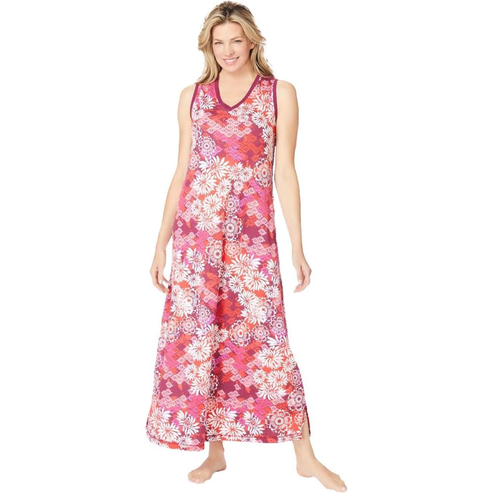 imageDreams amp Co Plus Size Trapeze VNeck LoungerPomegranate Floral