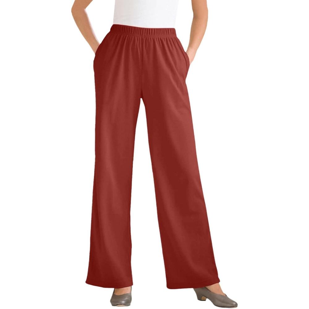 imageWoman Within Plus Size Petite 7Day Knit WideLeg PullOn PantsRed Ochre