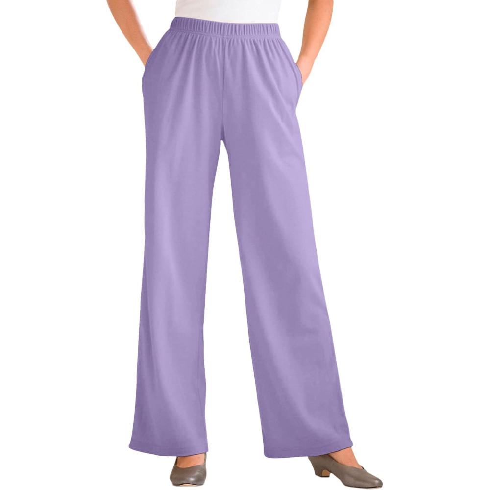 imageWoman Within Plus Size Petite 7Day Knit WideLeg PullOn PantsSoft Iris