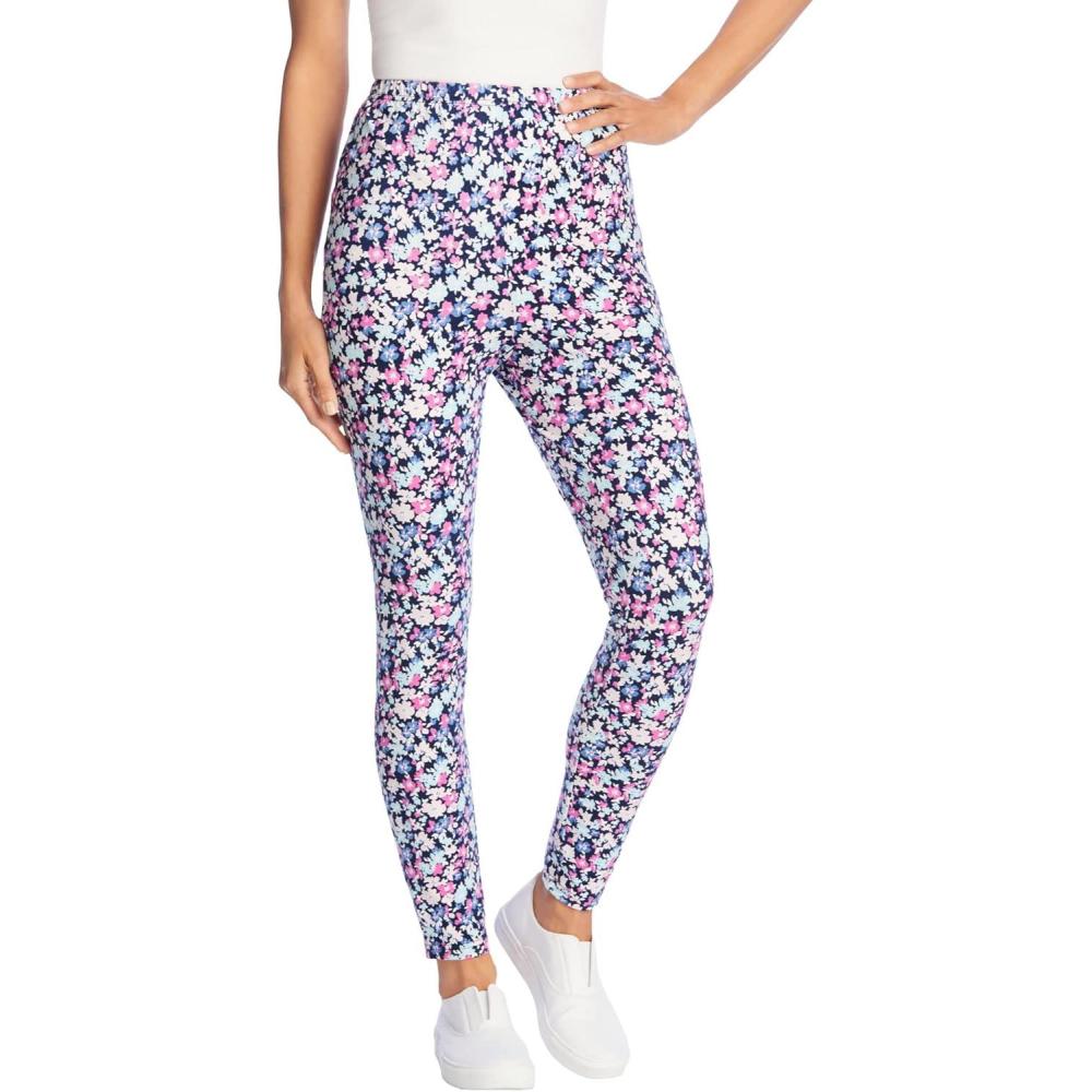 imageWoman Within Plus Size StretchCotton Knit PullOn Printed LeggingsNavy Happy Ditsy