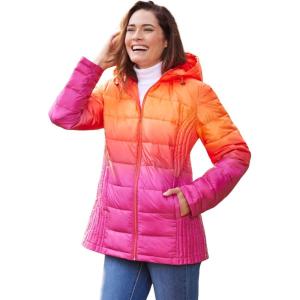 Woman Within Plus Size Packable Puffer Jacket(Grenadine Ombre)