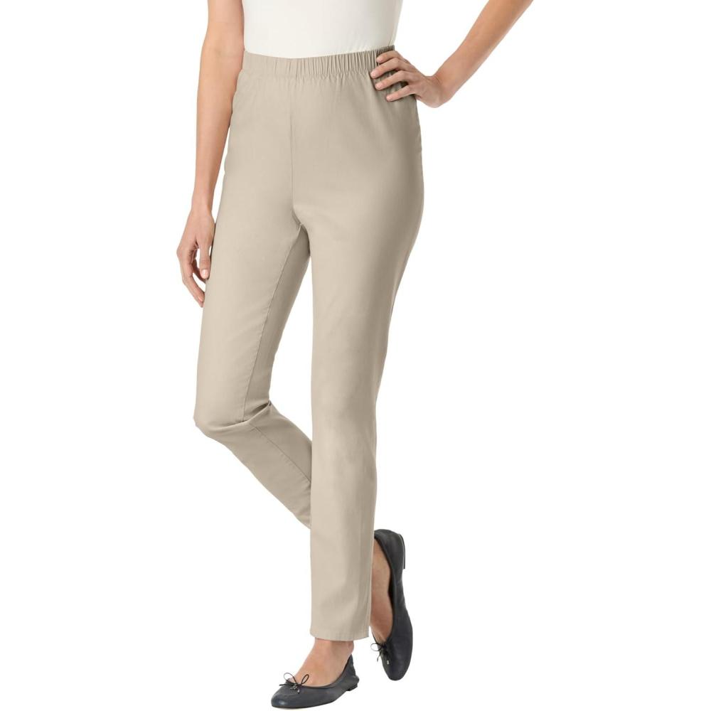 imageWoman Within Plus Size Petite PullOn ElasticWaist Stretch Fineline Denim Jeans  18 WP Natural Khaki