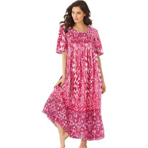 Only Necessities Plus Size Petite Bib Front Lounger(Pink Burst Ikat)