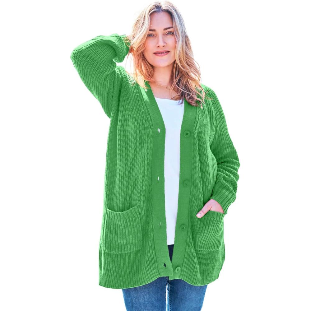 imageWoman Within Plus Size ButtonFront Shaker Cardigan SweaterGrass