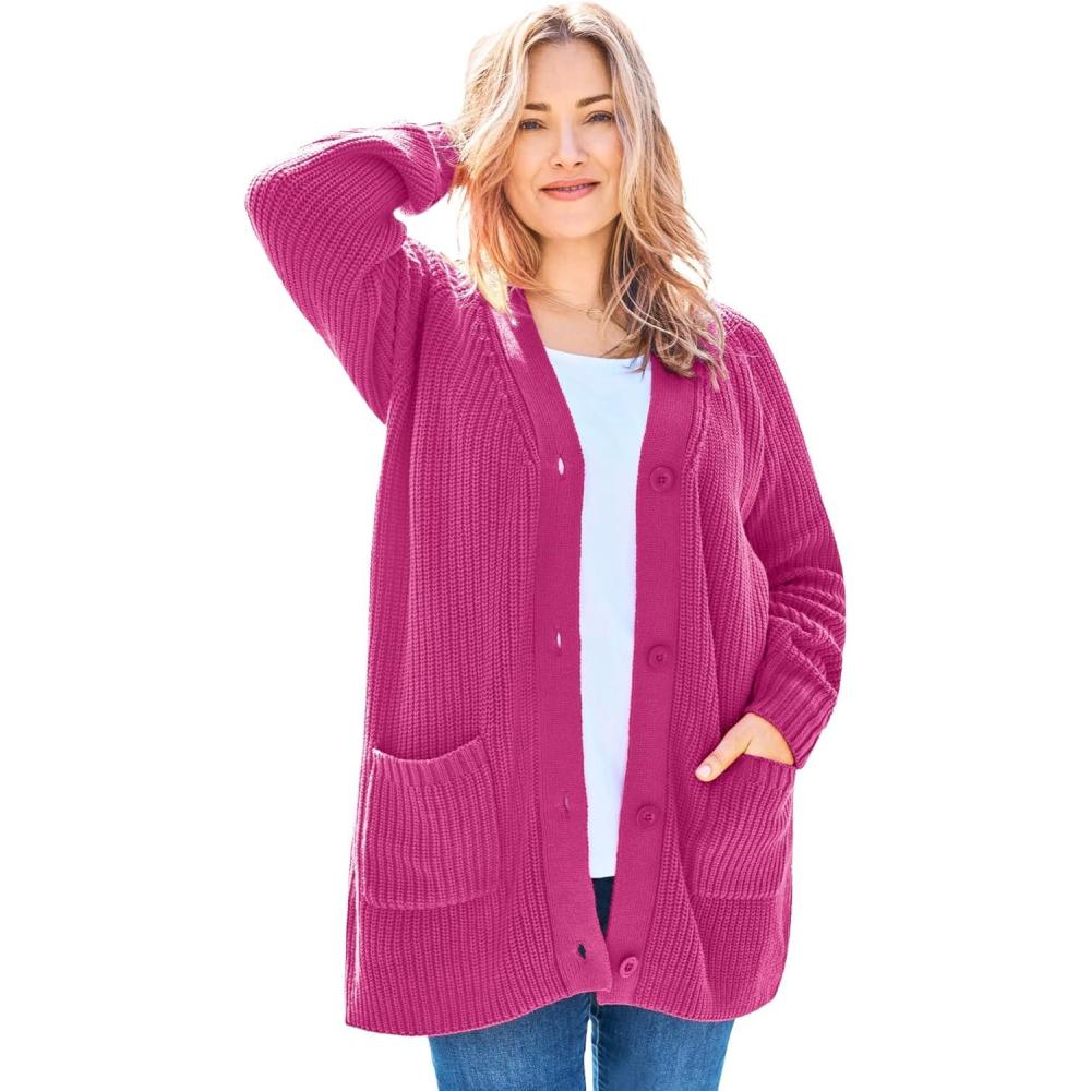 imageWoman Within Plus Size ButtonFront Shaker Cardigan SweaterRaspberry