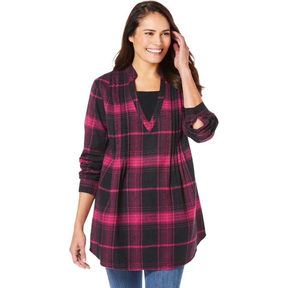imageWoman Within Plus Size Flannel Tunic With Layered LookPink Black Plaid