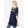 Woman Within Plus Size Embroidered Split-Neck Tunic(Navy Floral Embroidery)