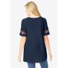 Woman Within Plus Size Embroidered Split-Neck Tunic(Navy Floral Embroidery)