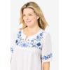 Woman Within Plus Size Embroidered Split-Neck Tunic(White Floral Embroidery)