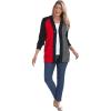 Woman Within Plus Size Button-Front Shaker Cardigan Sweater(Black Classic Red Colorblock)