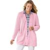 Woman Within Plus Size Button-Front Shaker Cardigan Sweater(Pink)