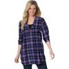 Woman Within Plus Size Flannel Tunic With Layered Look(Midnight Plum Plaid)