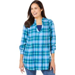 Woman Within Plus Size Flannel Tunic With Layered Look(French Blue Cozy Plaid)