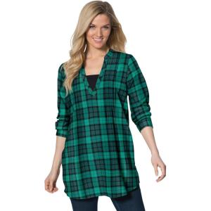 Woman Within Plus Size Flannel Tunic With Layered Look(Rich Jade Plaid)