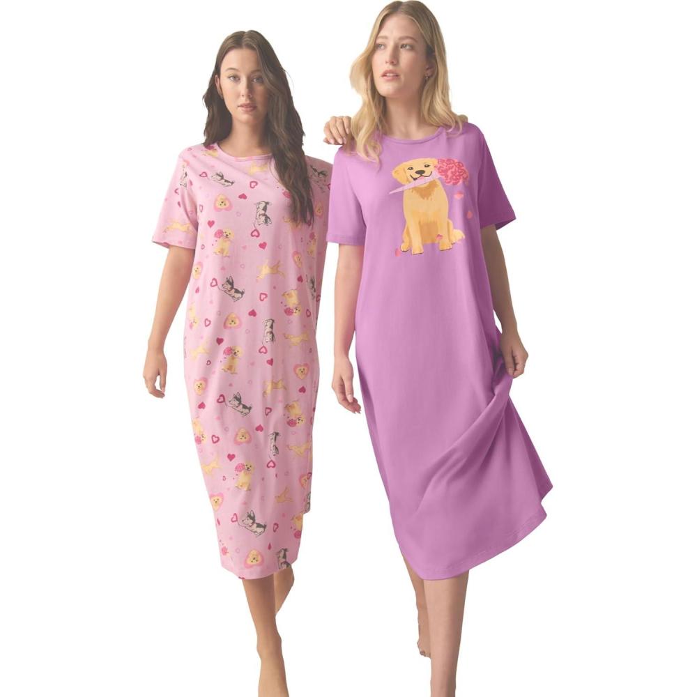 imageDreams amp Co Plus Size 2Pack Long SleepshirtsPretty Orchid Roses