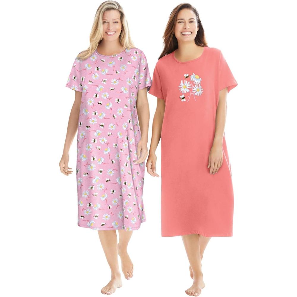 imageDreams amp Co Plus Size 2Pack Long SleepshirtsSweet Coral Bees
