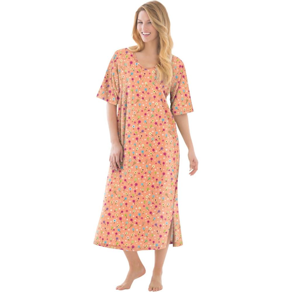 imageDreams amp Co Plus Size Long Tagless SleepshirtHoney Peach Floral