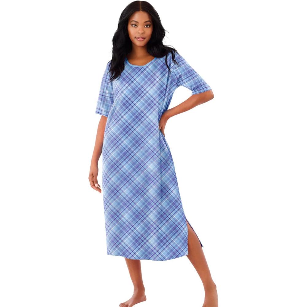 imageDreams amp Co Plus Size Long Tagless SleepshirtSky Blue Bias Plaid