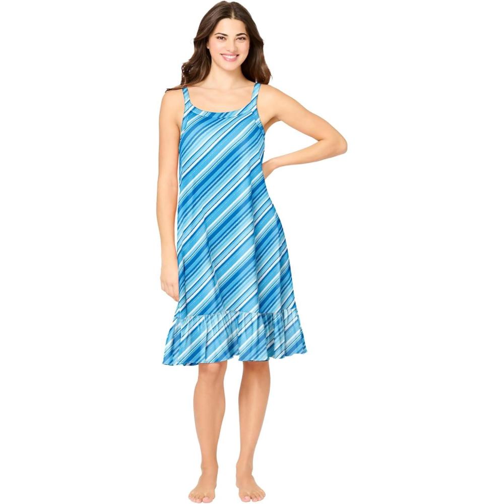 imageDreams amp Co Plus Size Sleeveless Knit Chemise SleepshirtParadise Blue Multi Stripe