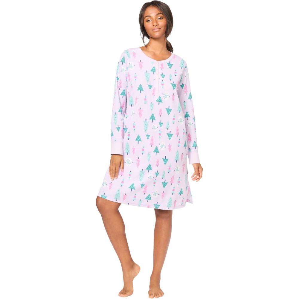imageDreams amp Co Plus Size Thermal Henley SleepshirtPale Lilac Trees