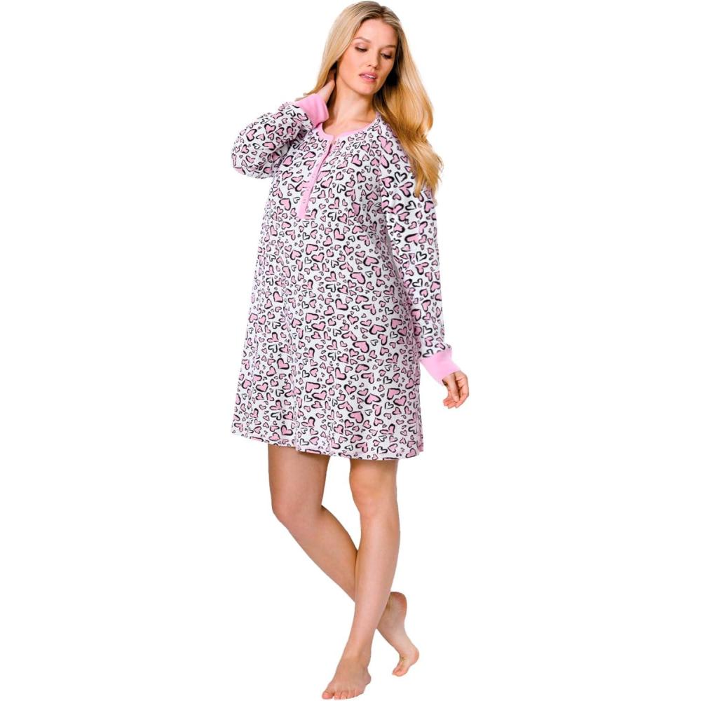 imageDreams amp Co Plus Size Thermal Henley SleepshirtPink Animal Hearts