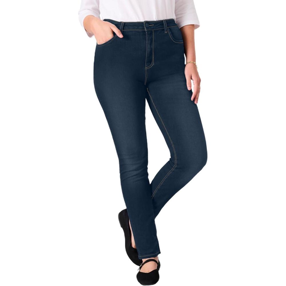 imageWoman Within Plus Size Stretch StraightLeg Clean JeansIndigo