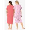 Dreams & Co. Plus Size 2-Pack Long Sleepshirts(Sweet Coral Bees)