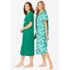 Dreams & Co. Plus Size 2-Pack Long Sleepshirts(Tropical Emerald Cat)