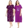 Dreams & Co. Plus Size 2-Pack Long Sleepshirts(Dark Berry Snowflake)