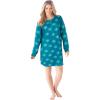 Dreams & Co. Plus Size Thermal Henley Sleepshirt(Dark Turq Snowflakes)