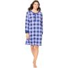 Dreams & Co. Plus Size Thermal Henley Sleepshirt(Ultra Blue Plaid)