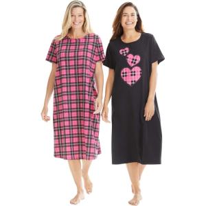 Dreams & Co. Plus Size 2-Pack Long Sleepshirts(Black Hearts)