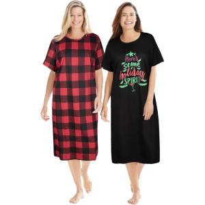 Dreams & Co. Plus Size 2-Pack Long Sleepshirts(Red Buffalo Plaid)