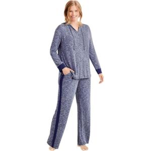 Dreams & Co. Plus Size Hooded Marled Jersey Top(Evening Blue Marled)