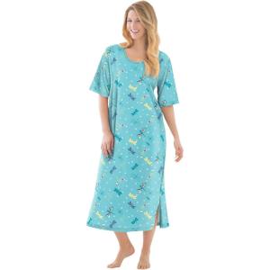 Dreams & Co. Plus Size Long Tagless Sleepshirt(Aqua Mint Dragonfly)