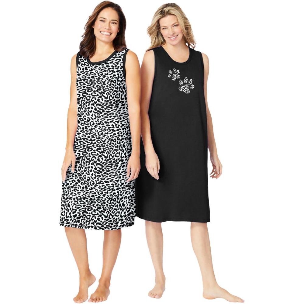 imageDreams amp Co Plus Size 2Pack Sleeveless SleepshirtBlack Animal Paw
