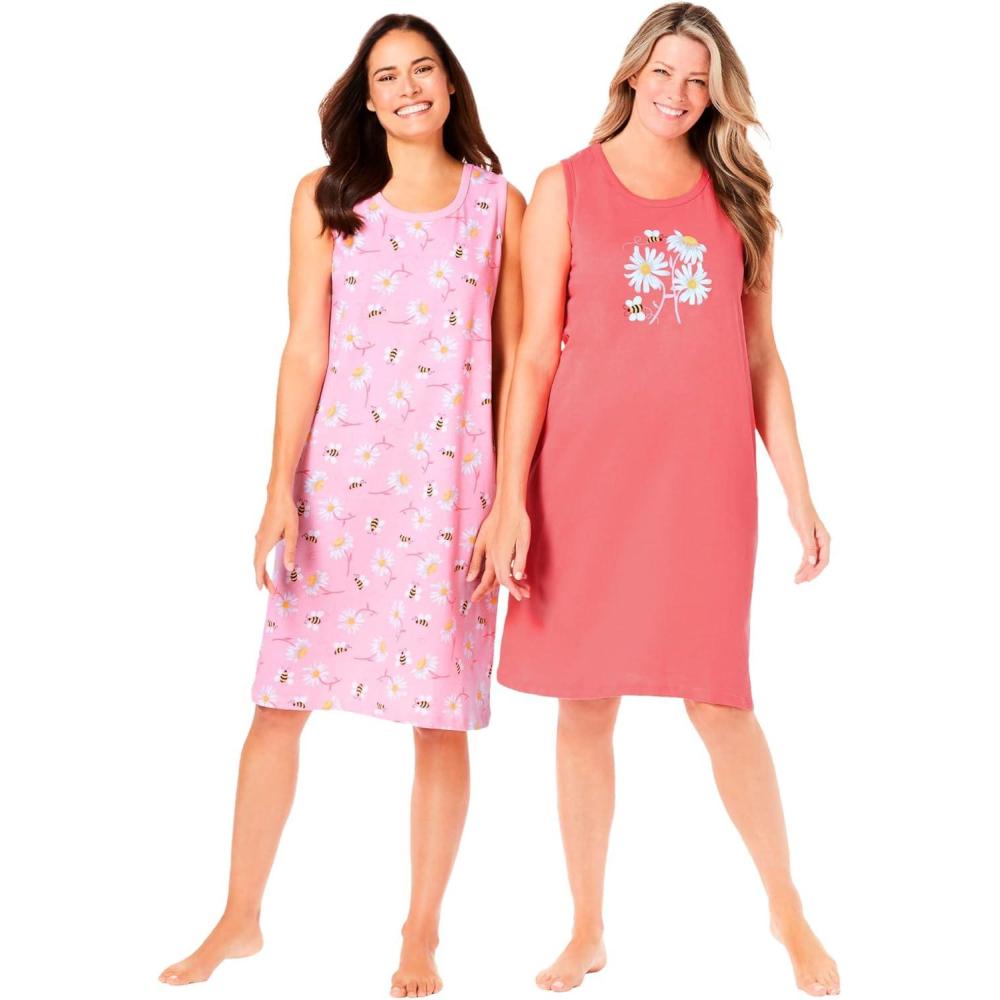 imageDreams amp Co Plus Size 2Pack Sleeveless SleepshirtSweet Coral Bees