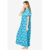 Dreams & Co. Plus Size Long Floral Print Cotton Gown(Caribbean Blue Roses)