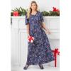 Dreams & Co. Plus Size Long Floral Print Cotton Gown(Evening Blue Birds)