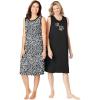 Dreams & Co. Plus Size 2-Pack Sleeveless Sleepshirt(Black Animal Paw)