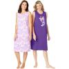 Dreams & Co. Plus Size 2-Pack Sleeveless Sleepshirt(Plum Burst Floral Butterfly)