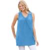 Woman Within Plus Size Perfect Sleeveless Shirred V-Neck Tunic(Azure Blue)