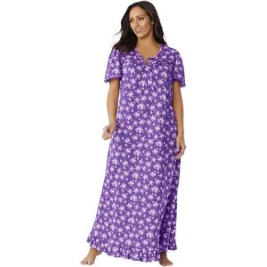 Dreams & Co. Plus Size Long Floral Print Cotton Gown(Plum Burst Bouquet)