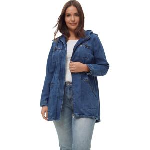 Ellos Plus Size Hooded Anorak Denim Jacket(Dark Blue Stonewash)