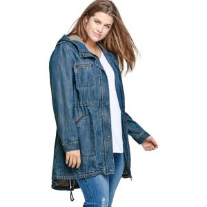 Ellos Plus Size Hooded Anorak Denim Jacket(Medium Stonewash)