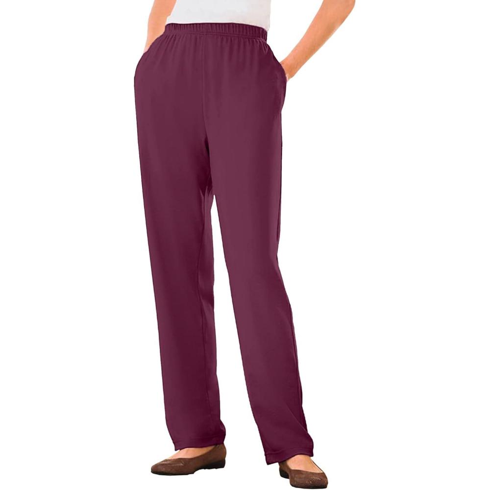 imageWoman Within Plus Size 7Day Knit Straight Leg Pant Stretch Elastic Waist Petite amp Tall AvailableDeep Claret